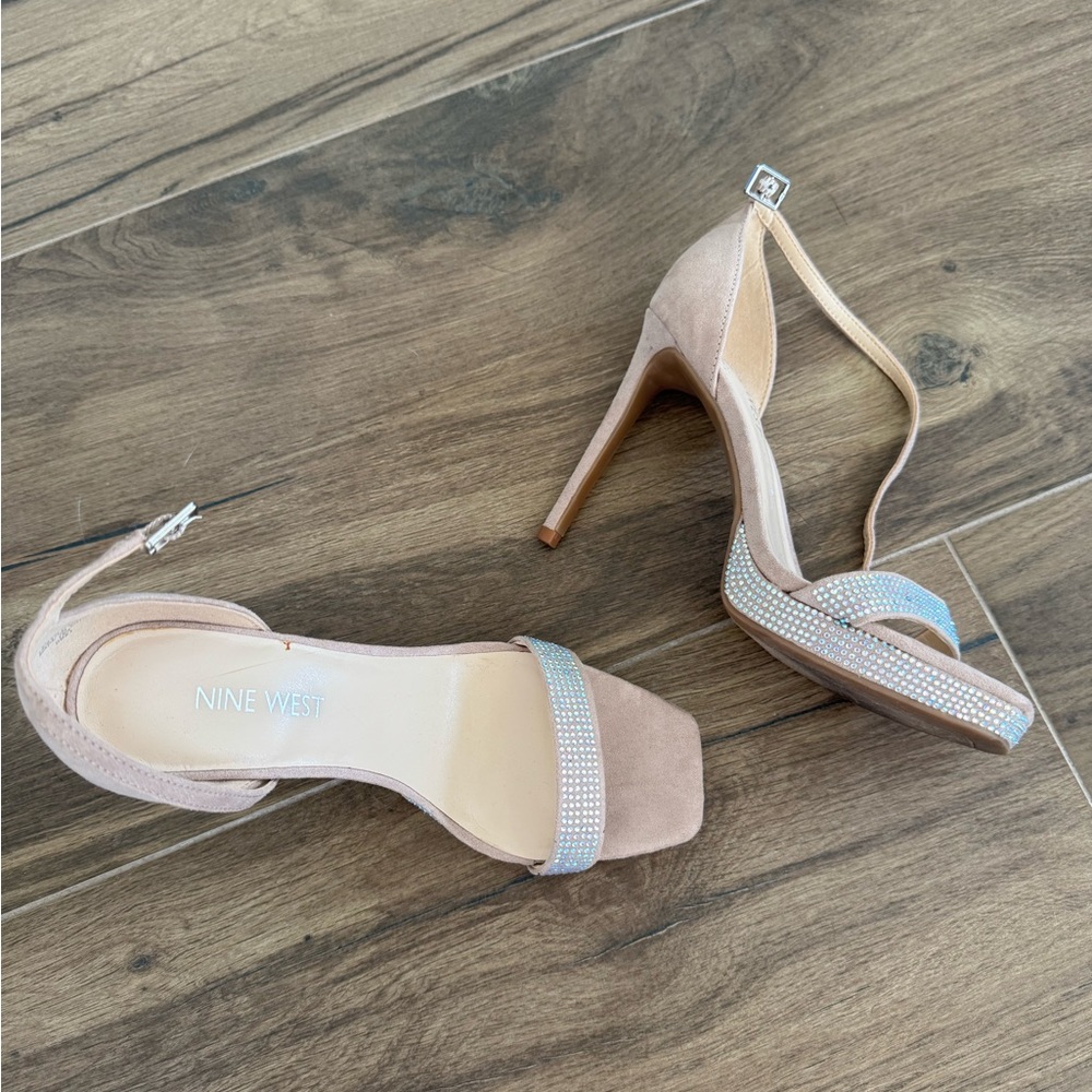 Nine West Nude Rhinestone Heels